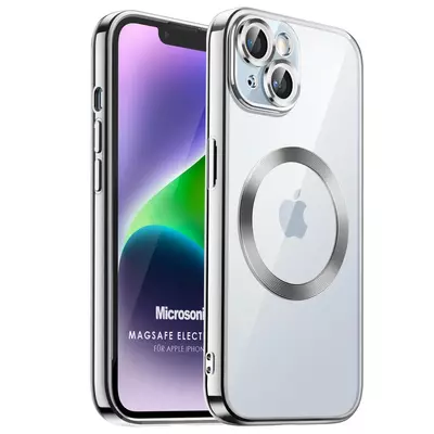 Microsonic Apple iPhone 14 Plus Kılıf MagSafe Luxury Electroplate Gümüş