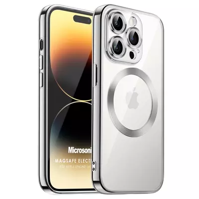 Microsonic Apple iPhone 14 Pro Kılıf MagSafe Luxury Electroplate Gümüş