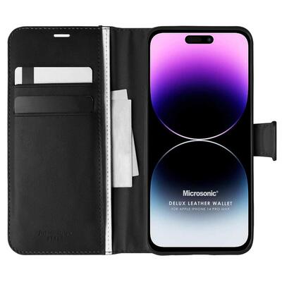 Microsonic Apple iPhone 14 Pro Max Kılıf Delux Leather Wallet Siyah