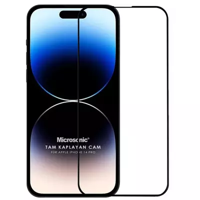 Microsonic Apple iPhone 14 Pro Tam Kaplayan Temperli Cam Ekran Koruyucu Siyah