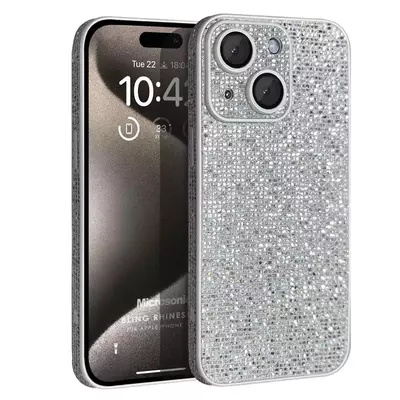 Microsonic Apple iPhone 15 Kılıf Bling Rhinestones Gümüş