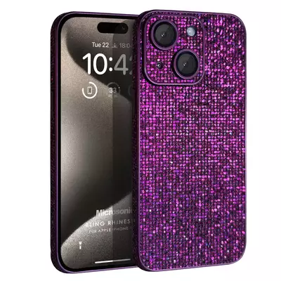 Microsonic Apple iPhone 15 Kılıf Bling Rhinestones Mor