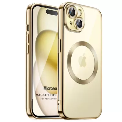 Microsonic Apple iPhone 15 Kılıf MagSafe Luxury Electroplate Gold