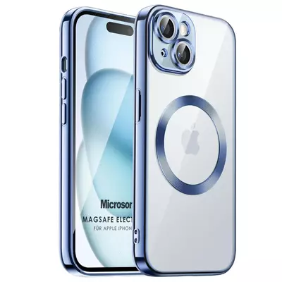 Microsonic Apple iPhone 15 Kılıf MagSafe Luxury Electroplate Mavi