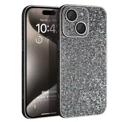 Microsonic Apple iPhone 15 Plus Kılıf Bling Rhinestones Koyu Gri