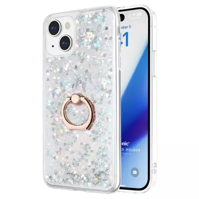 Microsonic Apple iPhone 15 Plus Kılıf Glitter Liquid Holder Gümüş