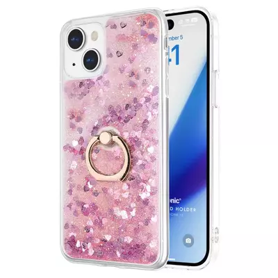 Microsonic Apple iPhone 15 Plus Kılıf Glitter Liquid Holder Pembe