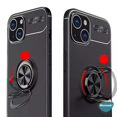 Microsonic Apple iPhone 15 Plus Kılıf Kickstand Ring Holder Lacivert