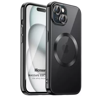 Microsonic Apple iPhone 15 Plus Kılıf MagSafe Luxury Electroplate Siyah