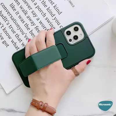 Microsonic Apple iPhone 15 Pro Kılıf Hand Strap Koyu Yeşil