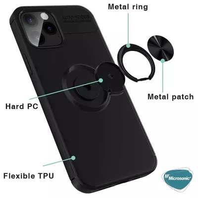 Microsonic Apple iPhone 15 Pro Kılıf Kickstand Ring Holder Lacivert