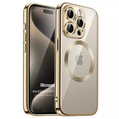 Microsonic Apple iPhone 15 Pro Kılıf MagSafe Luxury Electroplate Gold