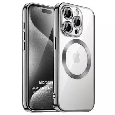 Microsonic Apple iPhone 15 Pro Kılıf MagSafe Luxury Electroplate Koyu Gri