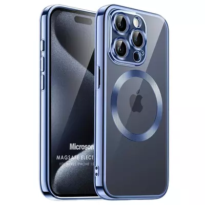 Microsonic Apple iPhone 15 Pro Kılıf MagSafe Luxury Electroplate Mavi