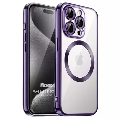 Microsonic Apple iPhone 15 Pro Kılıf MagSafe Luxury Electroplate Mor