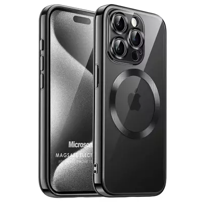 Microsonic Apple iPhone 15 Pro Kılıf MagSafe Luxury Electroplate Siyah