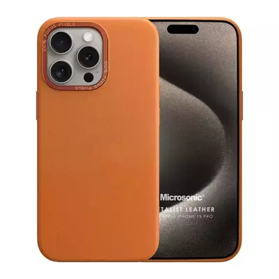 Microsonic Apple iPhone 15 Pro Kılıf Metalist Leather Turuncu