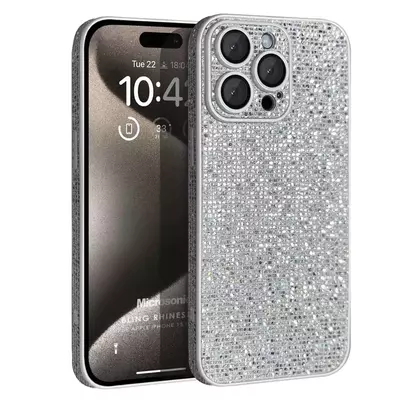 Microsonic Apple iPhone 15 Pro Max Kılıf Bling Rhinestones Gümüş