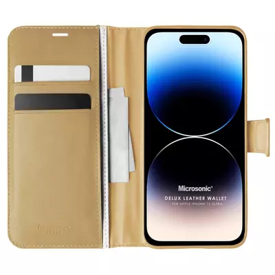 Microsonic Apple iPhone 15 Pro Max Kılıf Delux Leather Wallet Gold