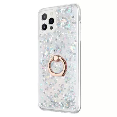 Microsonic Apple iPhone 15 Pro Max Kılıf Glitter Liquid Holder Gümüş