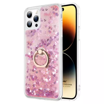 Microsonic Apple iPhone 15 Pro Max Kılıf Glitter Liquid Holder Pembe