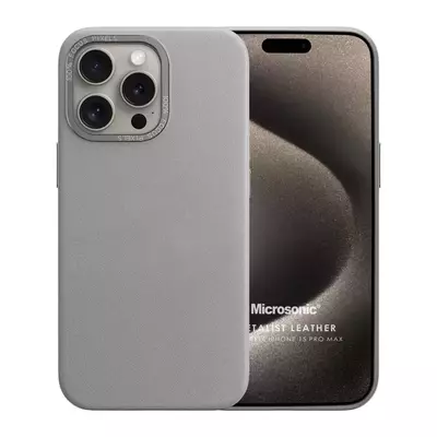 Microsonic Apple iPhone 15 Pro Max Kılıf Metalist Leather Gri