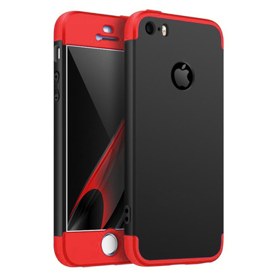 Microsonic Apple iPhone 5 Kılıf Double Dip 360 Protective AYS Siyah - Kırmızı