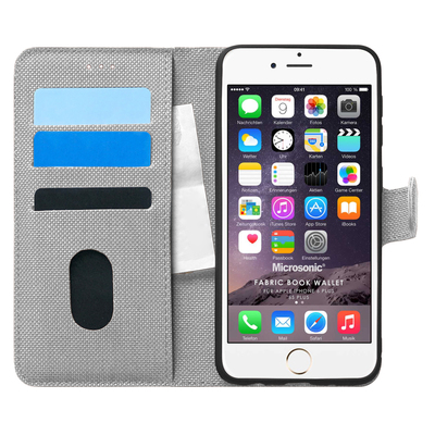 Microsonic Apple iPhone 6S Plus Kılıf Fabric Book Wallet Gri