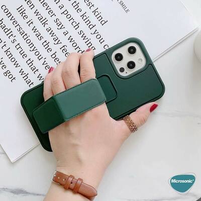 Microsonic Apple iPhone 8 Kılıf Hand Strap Koyu Yeşil