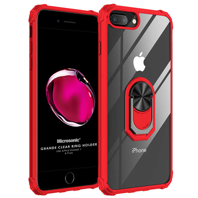 Microsonic Apple iPhone 8 Plus Kılıf Grande Clear Ring Holder Kırmızı