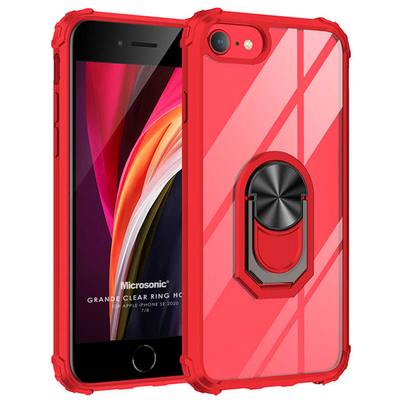 Microsonic Apple iPhone SE 2020 Kılıf Grande Clear Ring Holder Kırmızı