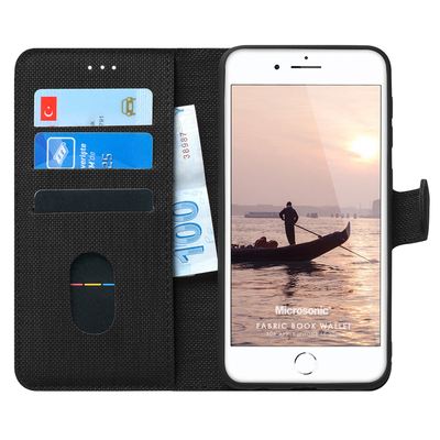 Microsonic Apple iPhone SE 2022 Kılıf Fabric Book Wallet Siyah
