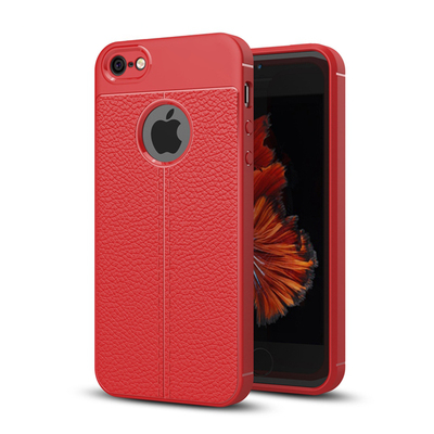 Microsonic Apple iPhone SE Kılıf Deri Dokulu Silikon Kırmızı