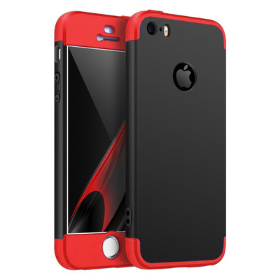 Microsonic Apple iPhone SE Kılıf Double Dip 360 Protective AYS Siyah - Kırmızı