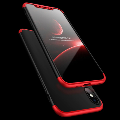 Microsonic Apple iPhone X Kılıf Double Dip 360 Protective AYS Siyah - Kırmızı