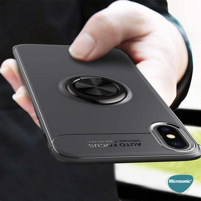 Microsonic Apple iPhone X Kılıf Kickstand Ring Holder Siyah