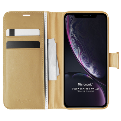 Microsonic Apple iPhone XR Kılıf Delux Leather Wallet Gold