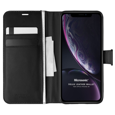 Microsonic Apple iPhone XR Kılıf Delux Leather Wallet Siyah