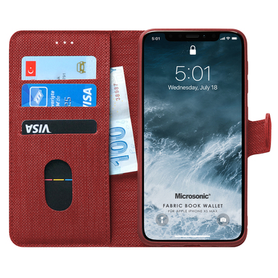 Microsonic Apple iPhone XR Kılıf Fabric Book Wallet Kırmızı