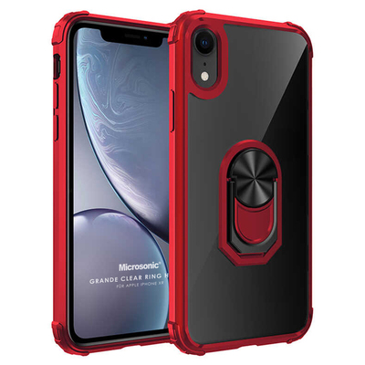 Microsonic Apple iPhone XR Kılıf Grande Clear Ring Holder Kırmızı