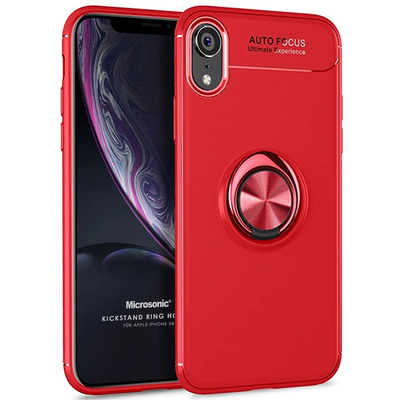 Microsonic Apple iPhone XR Kılıf Kickstand Ring Holder Kırmızı