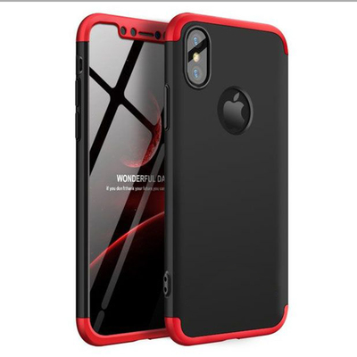 Microsonic Apple iPhone XS Kılıf Double Dip 360 Protective AYS Siyah - Kırmızı