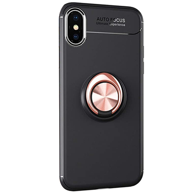 Microsonic Apple iPhone XS Kılıf Kickstand Ring Holder Siyah Rose