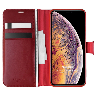 Microsonic Apple iPhone XS Max Kılıf Delux Leather Wallet Kırmızı
