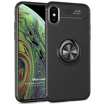 Microsonic Apple iPhone XS Max Kılıf Kickstand Ring Holder Siyah