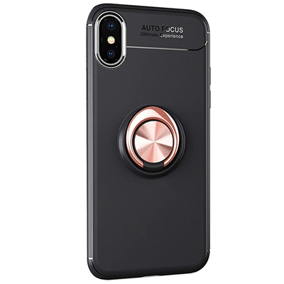 Microsonic Apple iPhone XS Max Kılıf Kickstand Ring Holder Siyah Rose
