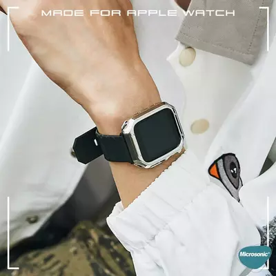Microsonic Apple Watch 4 44mm Kordon Fullbody Quadra Resist Siyah Gümüş