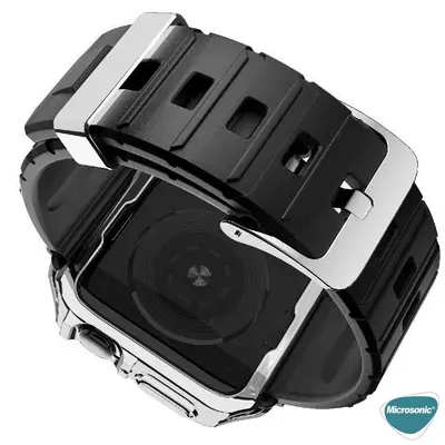 Microsonic Apple Watch 7 41mm Kordon Fullbody Quadra Resist Siyah Gümüş