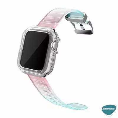 Microsonic Apple Watch 7 45mm Kordon Fullbody Quadra Resist Pembe Mavi