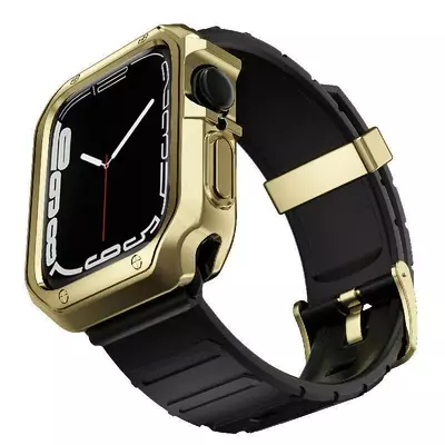 Microsonic Apple Watch 7 45mm Kordon Fullbody Quadra Resist Siyah Gold